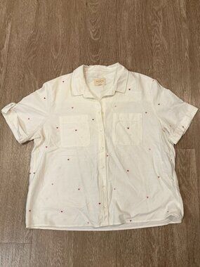 Sezane Embroidered Heart Short-Sleeve Shirt